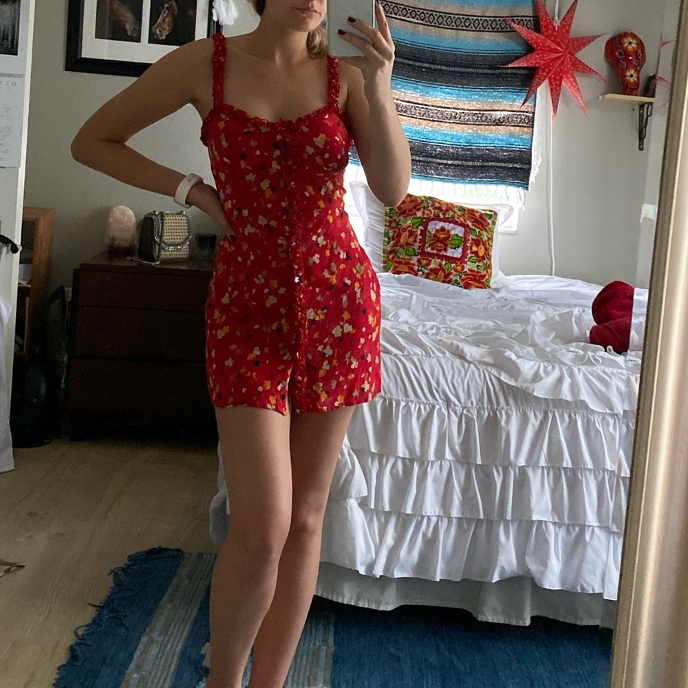 Realisation Par red ruffle mini dress